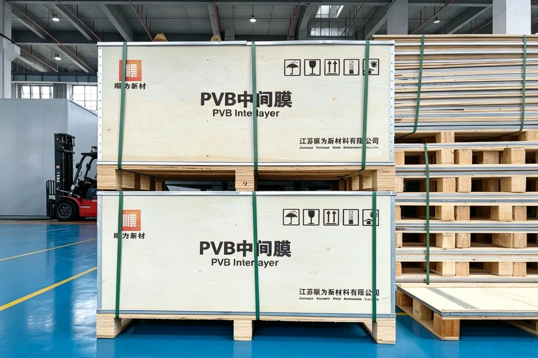 PVB interlayer film packed in a timber case
